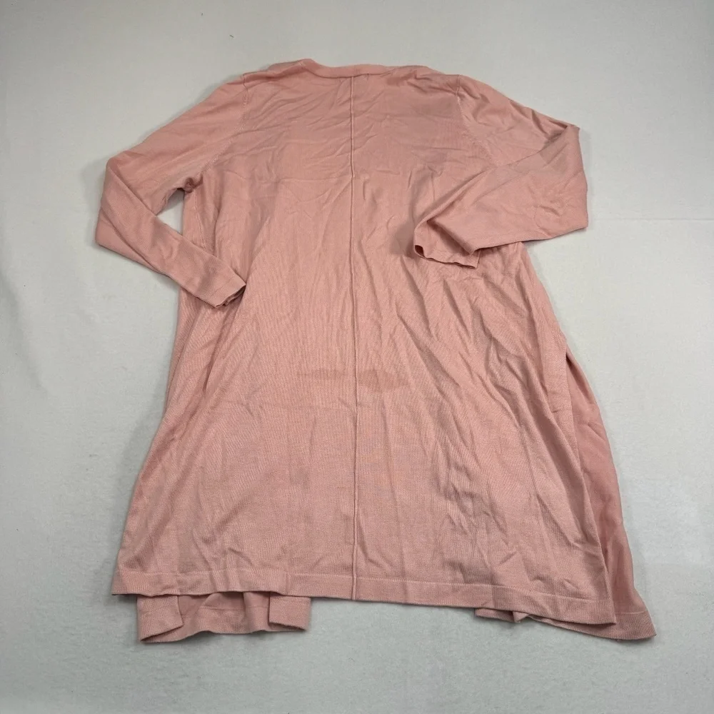 Roamans Open Front Long Cardigan Womens Size 14/16 Pink Long Sleeve Slits
